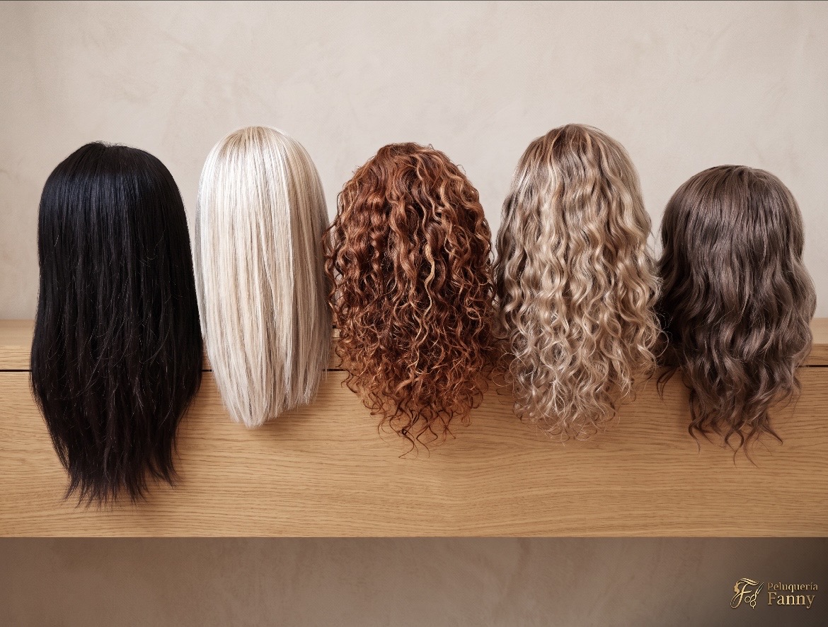 Colección de pelucas naturales disponibles en Peluquería Fanny Almuñécar